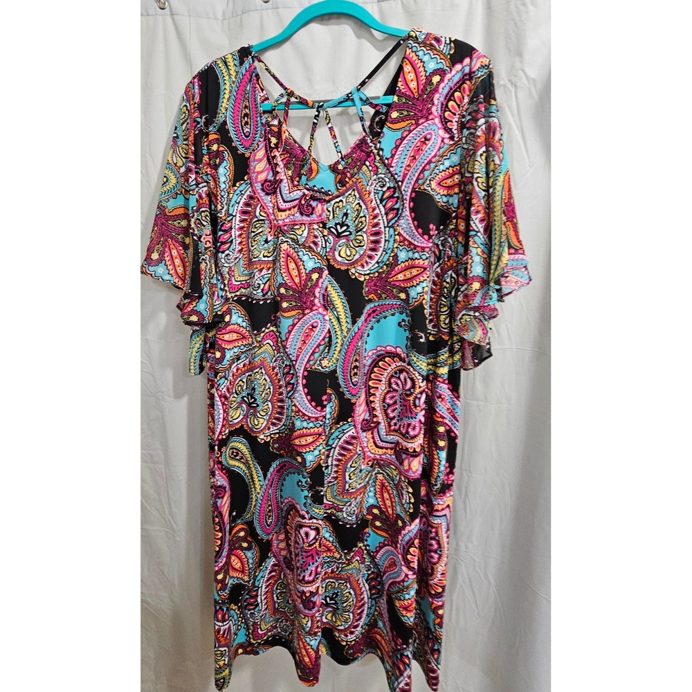 MSK Women Plus Size 3X‎ Paisley V-Neck Strappy Lattice Shift Dress Multicolor